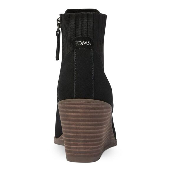 NWT TOMS Womens Black Knit Back Padded Sadie Round Toe Wedge Suede Booties 9.5 - Picture 2 of 5